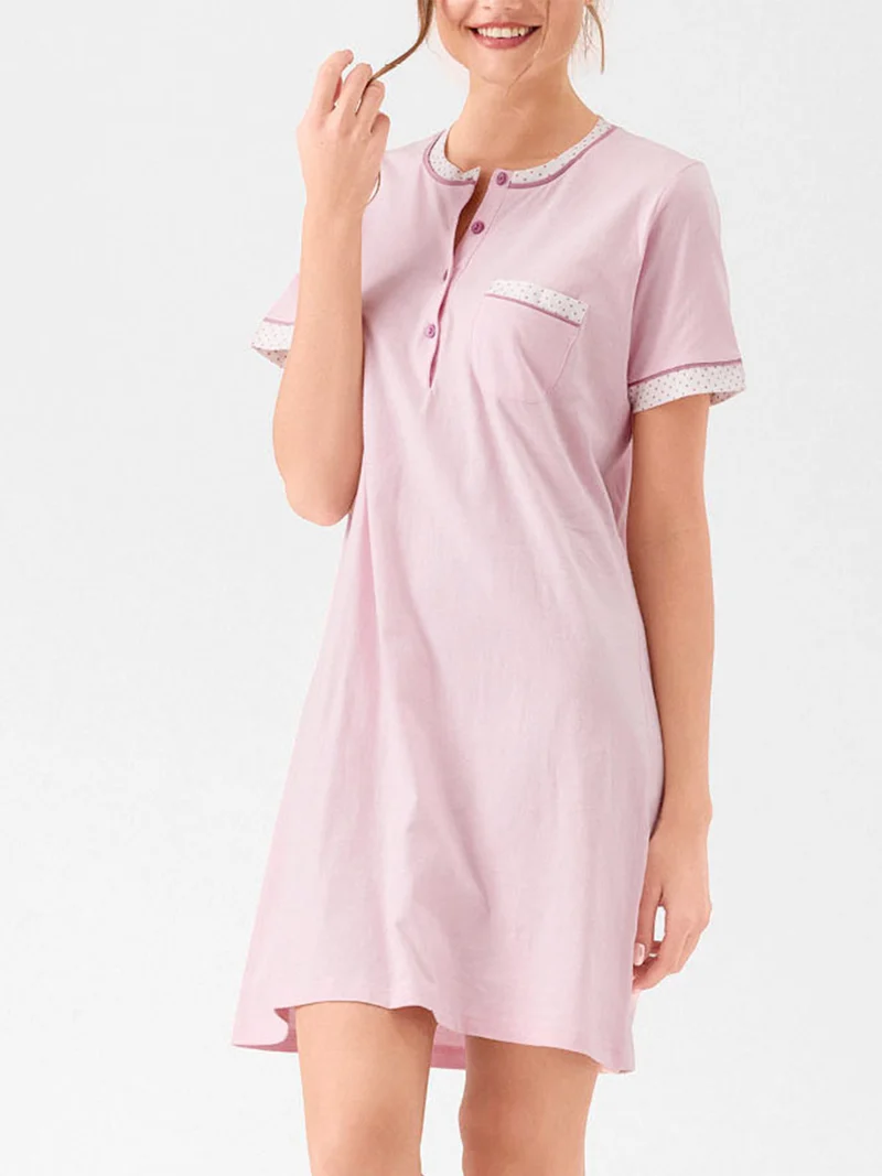 TABLEAU camicia da notte in cotone a maniche corte con taschino - rosa