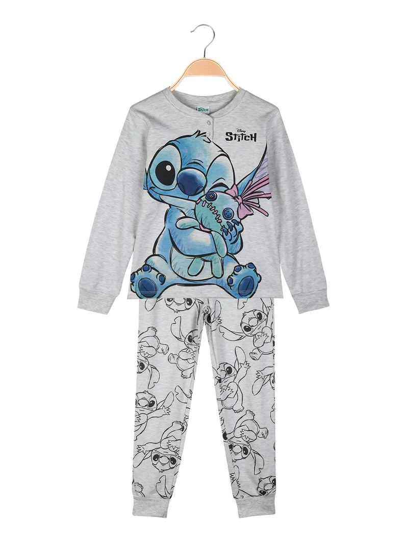 Pigiama lungo da bambina in cotone interlock - grigio chiaro