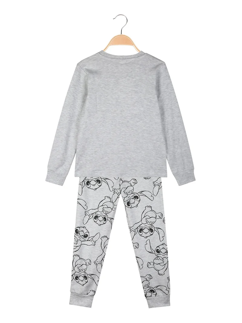 Pigiama lungo da bambina in cotone interlock - grigio chiaro