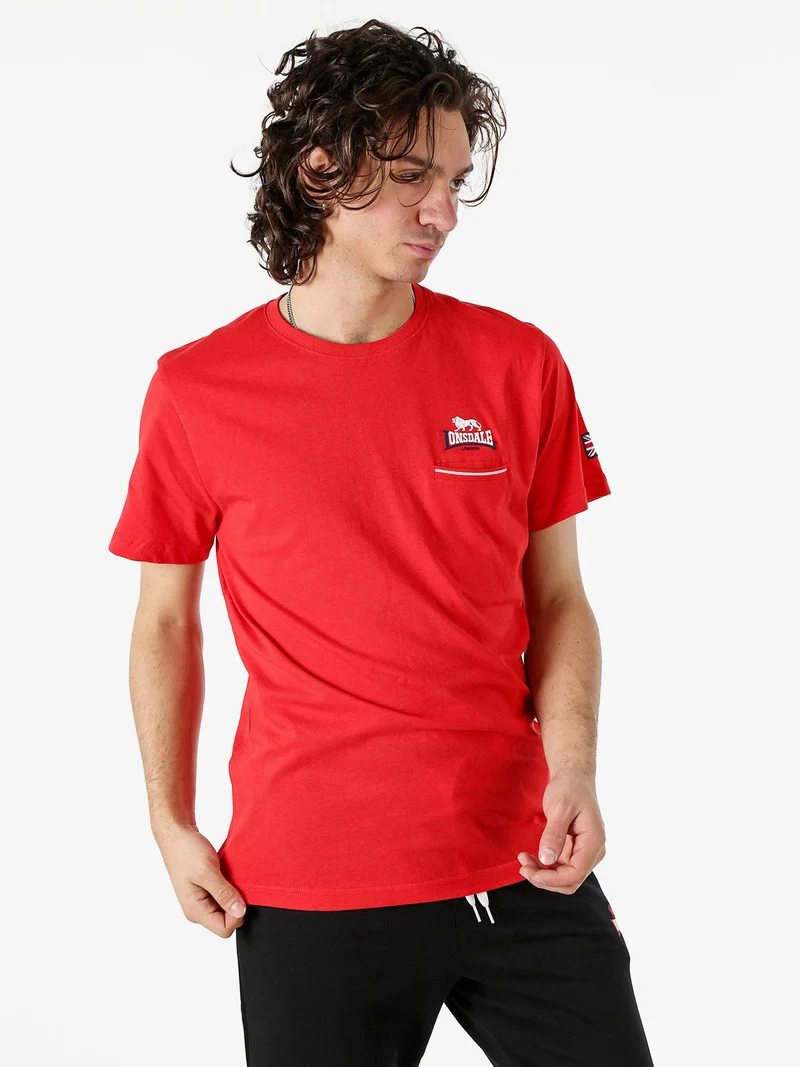 T-shirt da uomo in cotone con taschino a filetto e logo - rosso