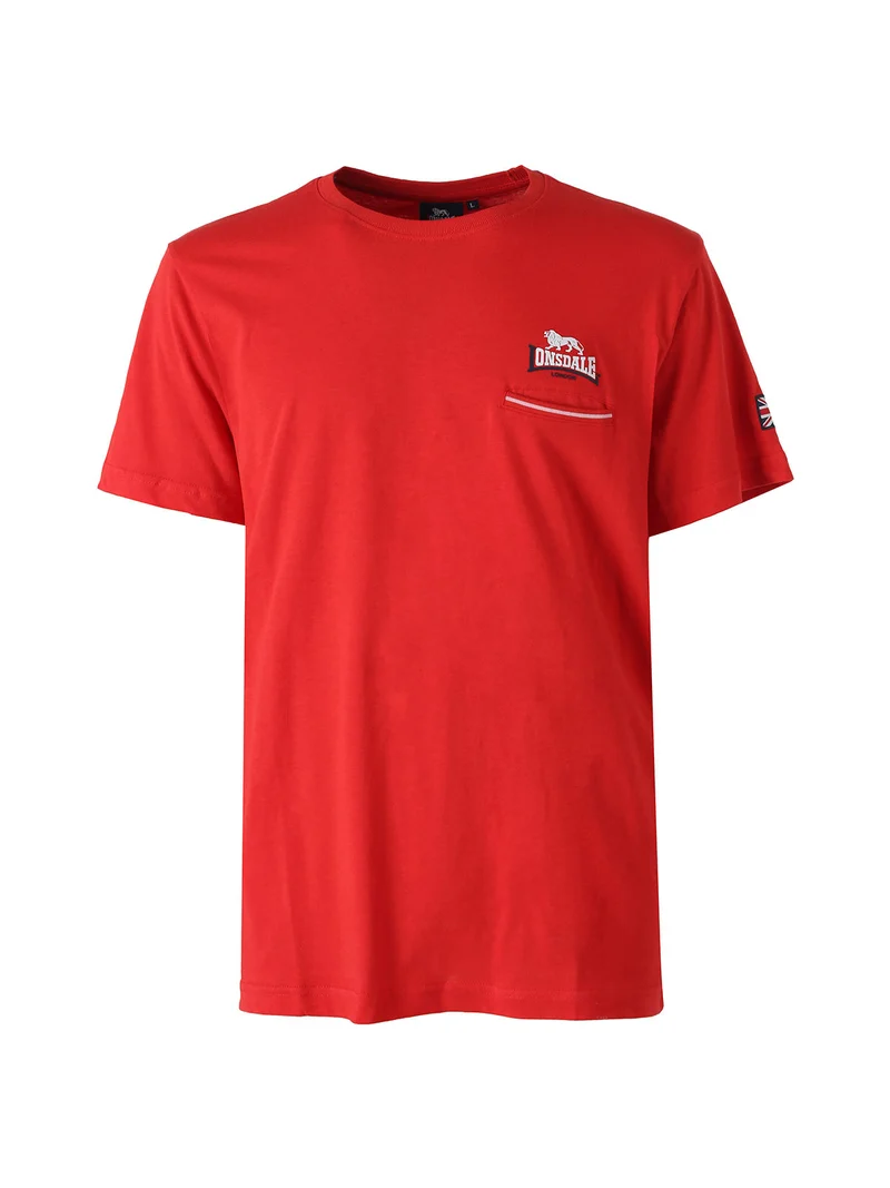 T-shirt da uomo in cotone con taschino a filetto e logo - rosso
