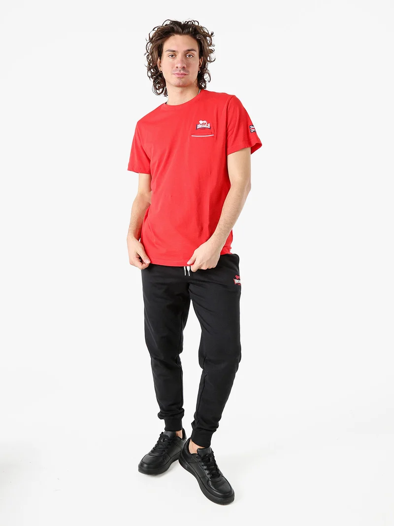 T-shirt da uomo in cotone con taschino a filetto e logo - rosso