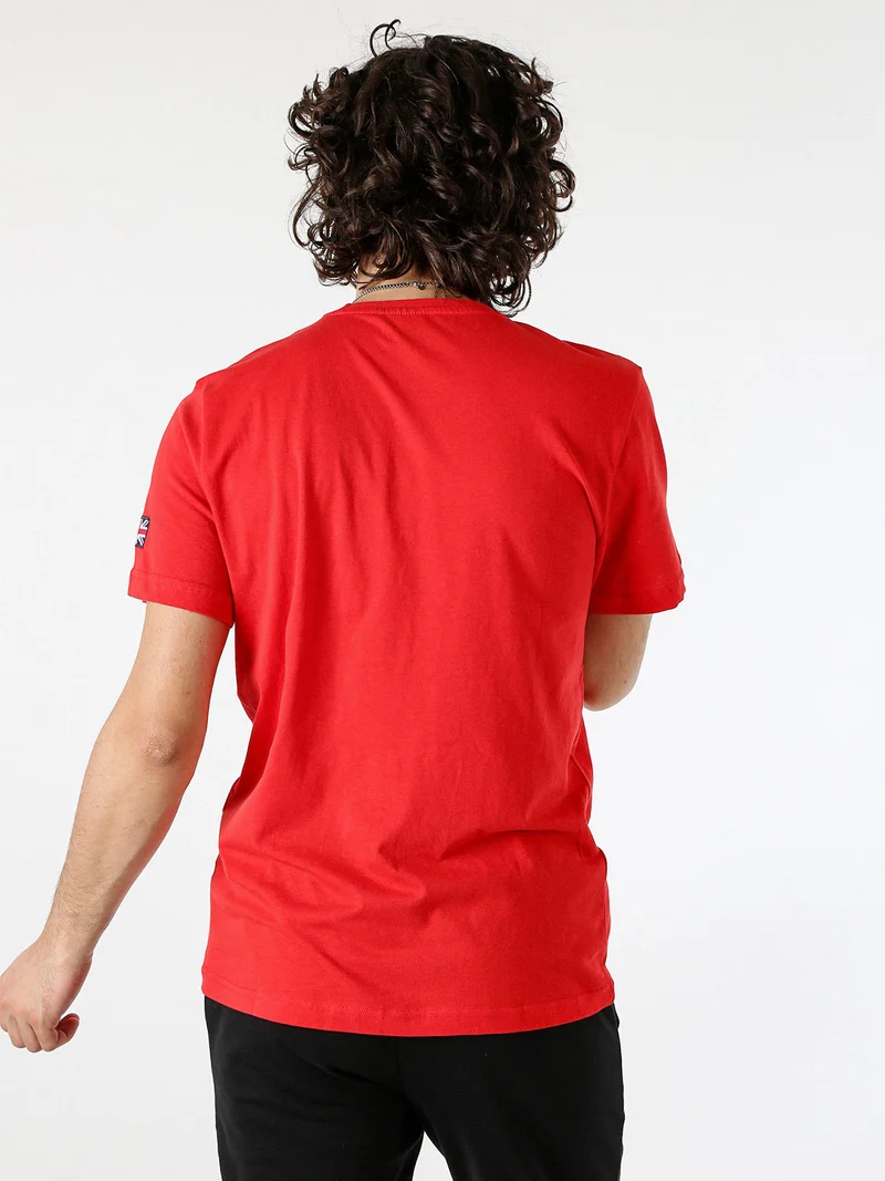 T-shirt da uomo in cotone con taschino a filetto e logo - rosso