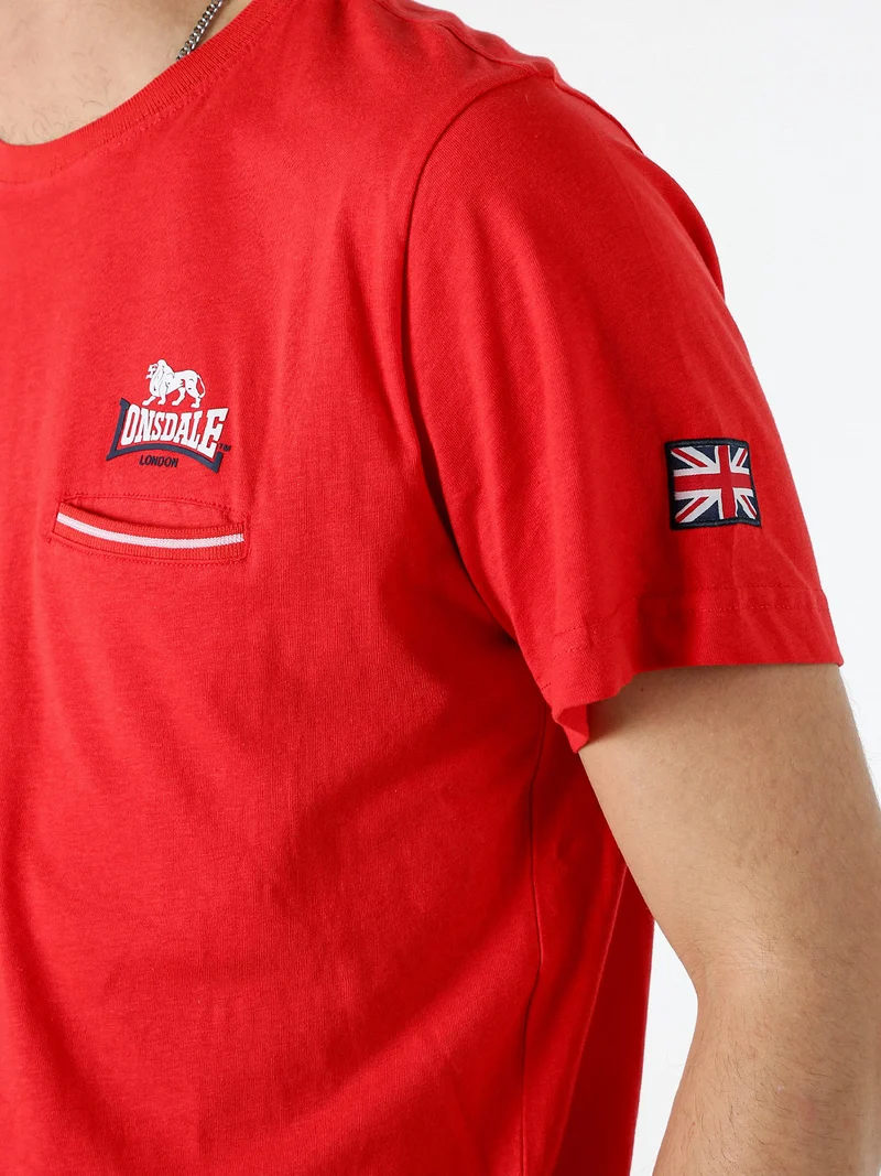 T-shirt da uomo in cotone con taschino a filetto e logo - rosso