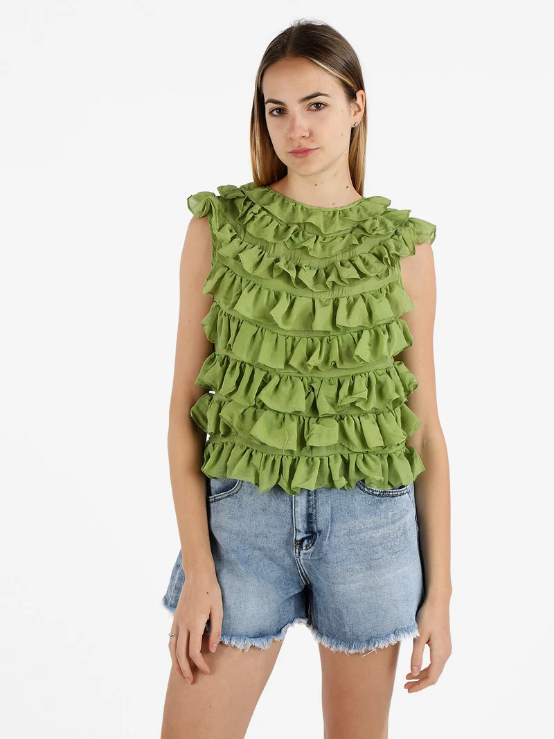 Top donna con balze - oliva