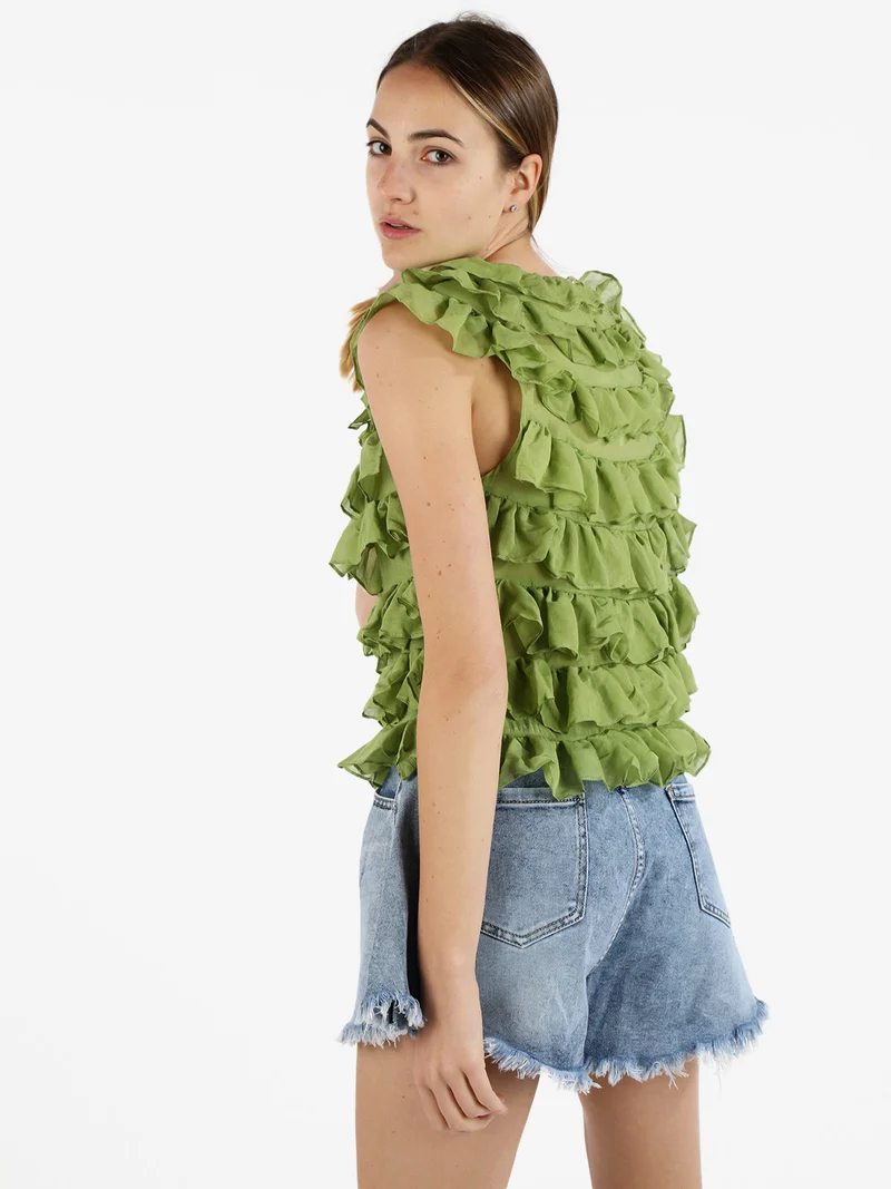 Top donna con balze - oliva