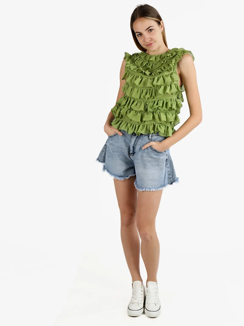 Top donna con balze - oliva