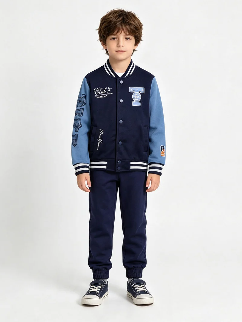 Completo baseball 3 pezzi da bambino con bottoni e interno felpato - blu