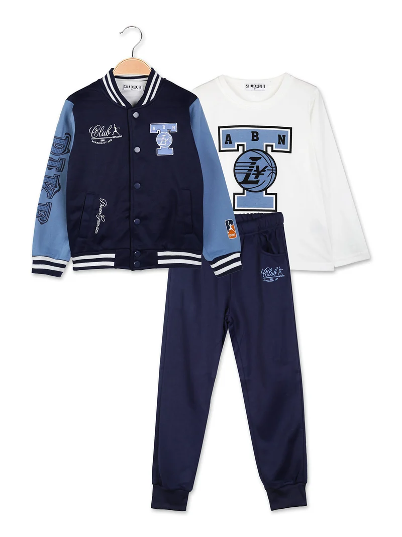 Completo baseball 3 pezzi da bambino con bottoni e interno felpato - blu