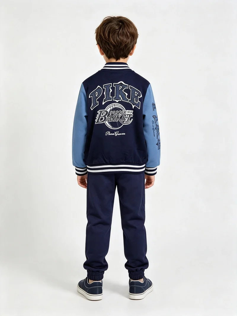 Completo baseball 3 pezzi da bambino con bottoni e interno felpato - blu