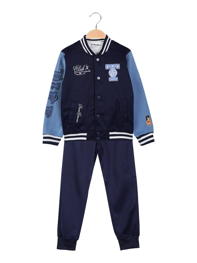 Completo baseball 3 pezzi da bambino con bottoni e interno felpato - blu