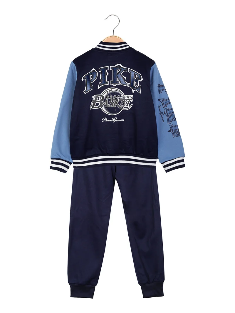 Completo baseball 3 pezzi da bambino con bottoni e interno felpato - blu