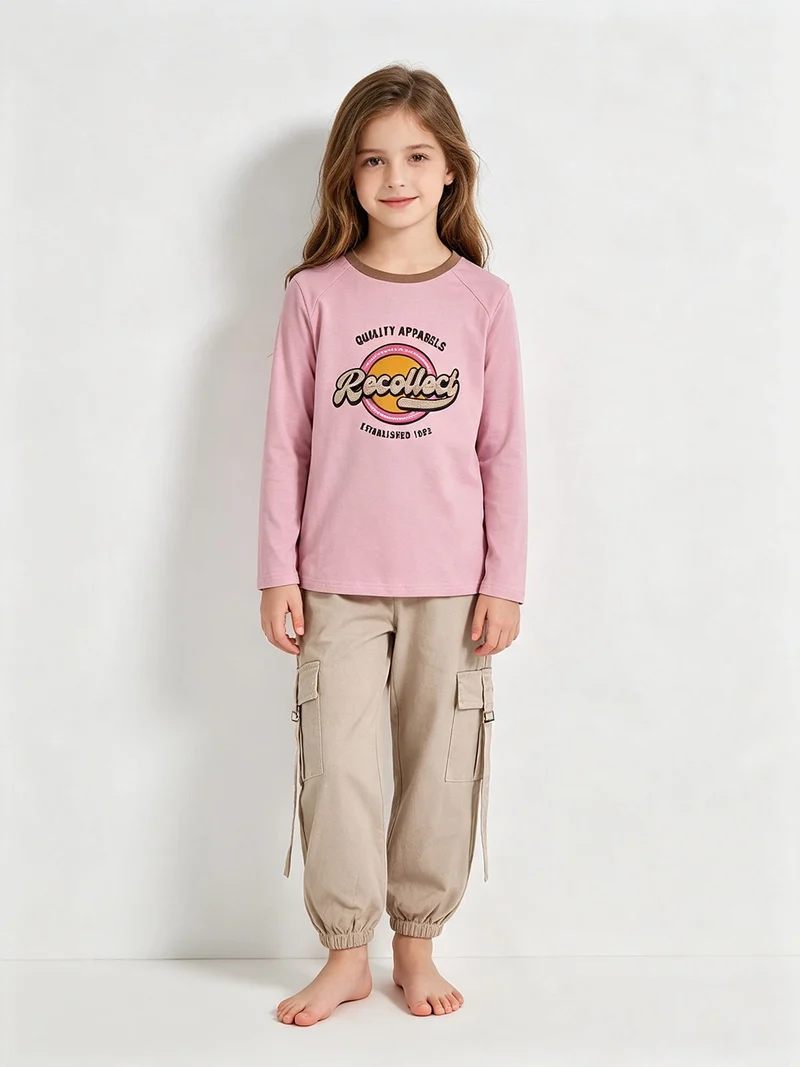 Completo 2 pezzi da bambina maglietta + pantaloni con tasconi - rosa