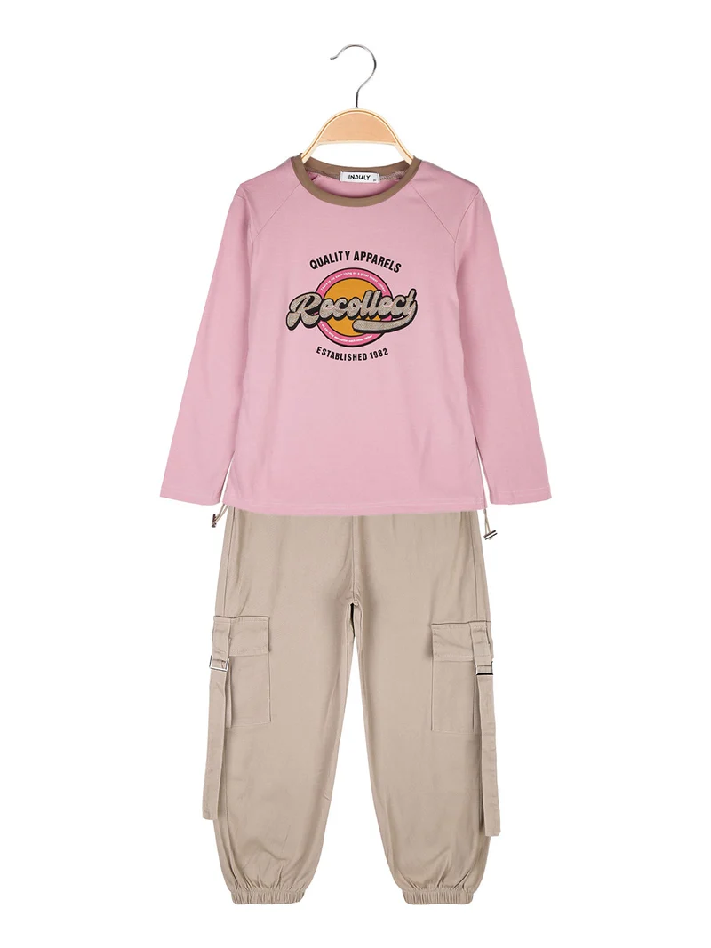 Completo 2 pezzi da bambina maglietta + pantaloni con tasconi - rosa