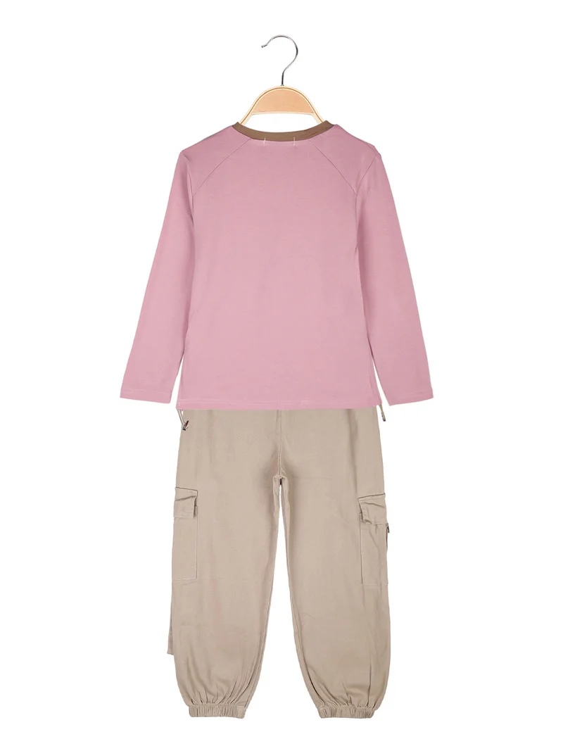 Completo 2 pezzi da bambina maglietta + pantaloni con tasconi - rosa