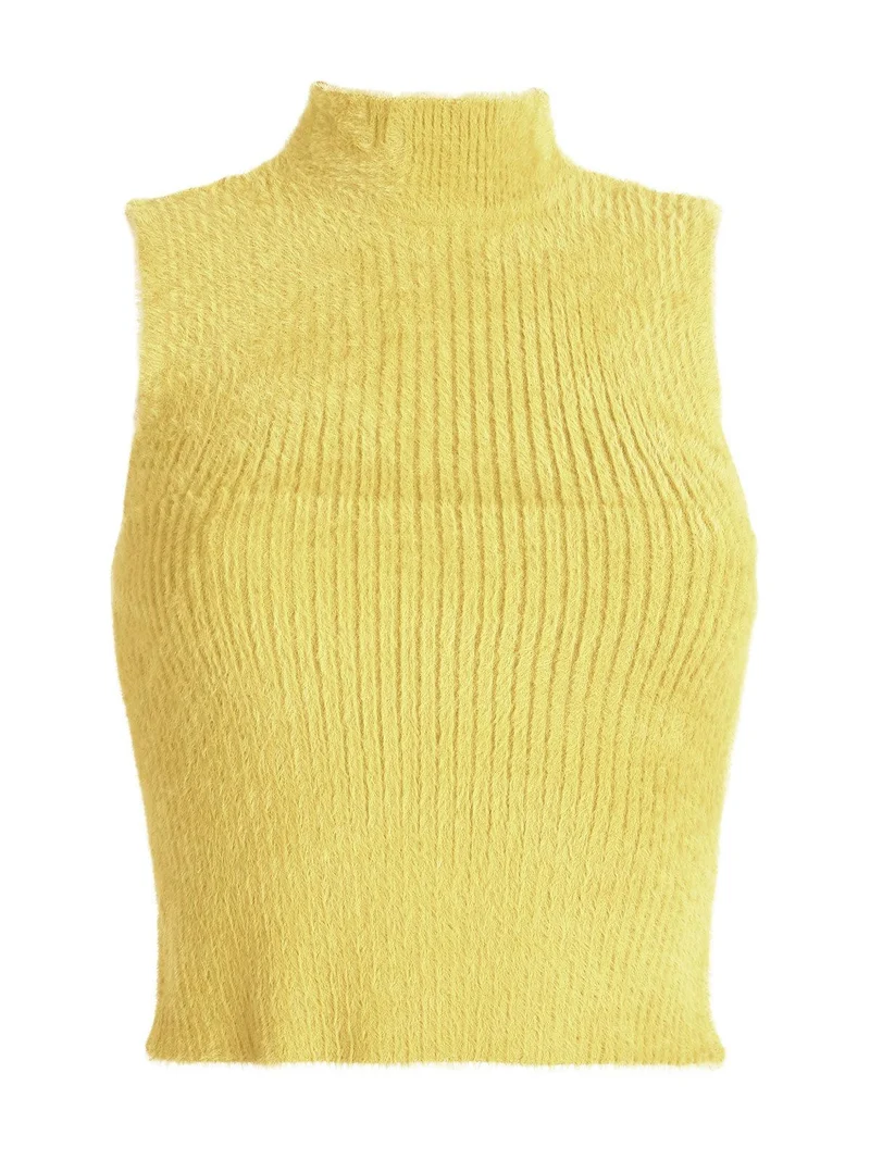 Lupetto peloso smanicato da donna - giallo