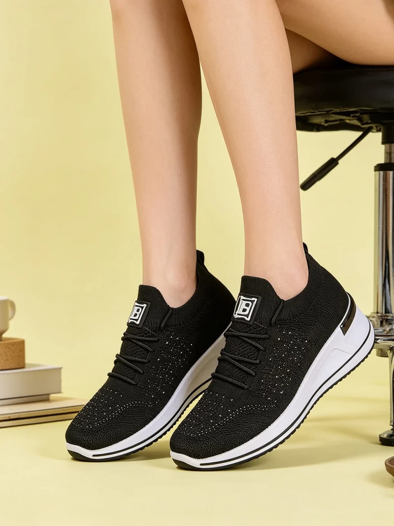 Sneakers donna con strass e zeppa - nero