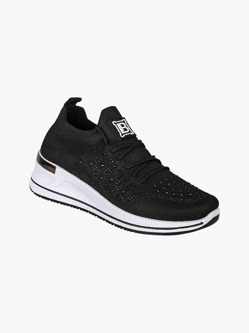 Sneakers donna con strass e zeppa - nero