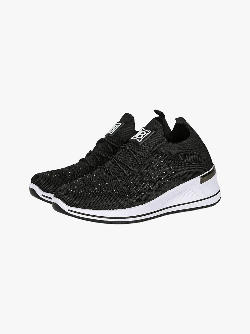 Sneakers donna con strass e zeppa - nero