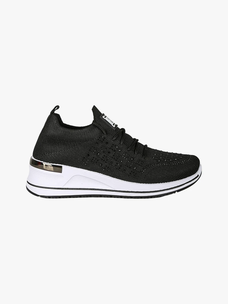Sneakers donna con strass e zeppa - nero
