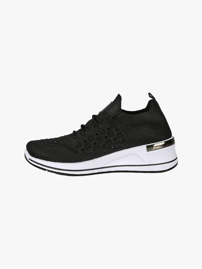 Sneakers donna con strass e zeppa - nero