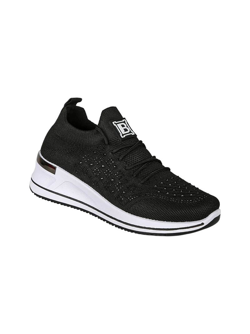 Sneakers donna con strass e zeppa - nero