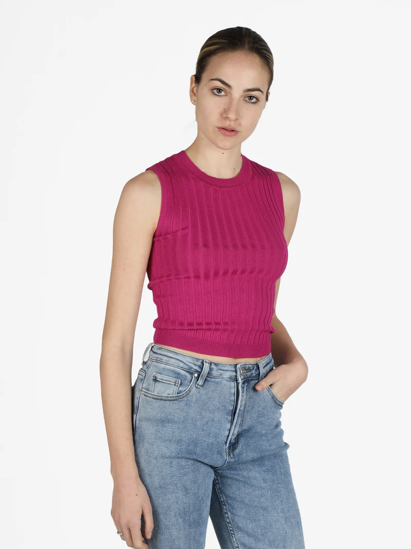 Top donna elasticizzato a coste - fucsia