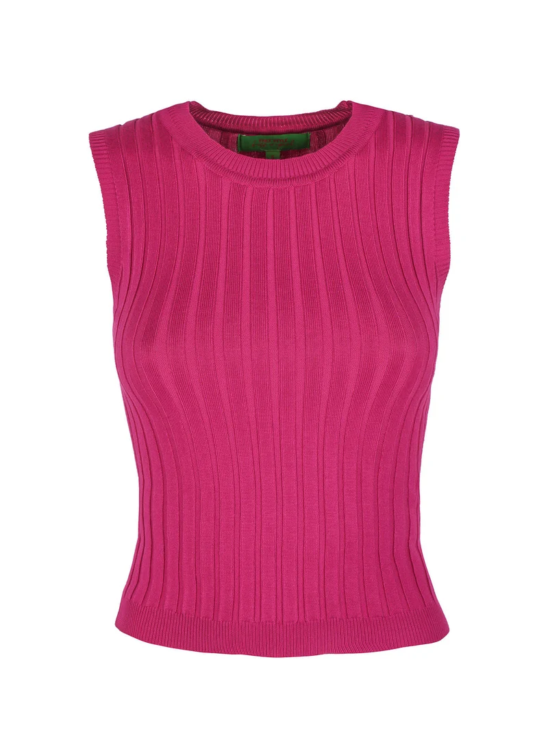 Top donna elasticizzato a coste - fucsia