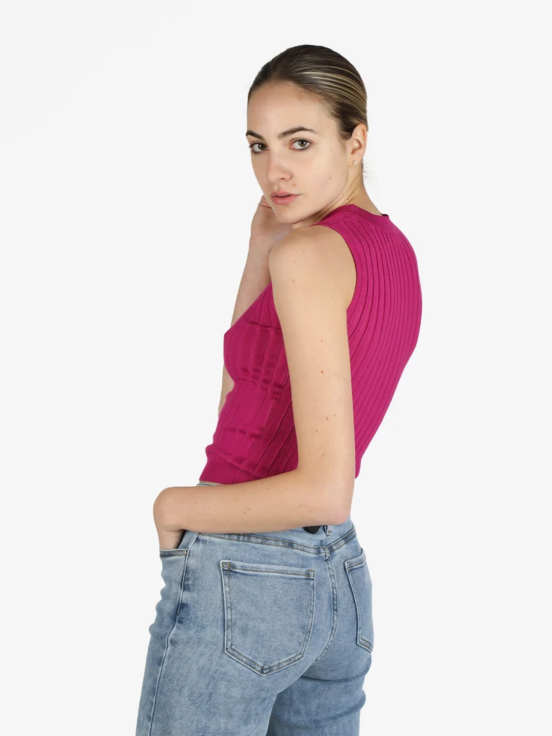Top donna elasticizzato a coste - fucsia
