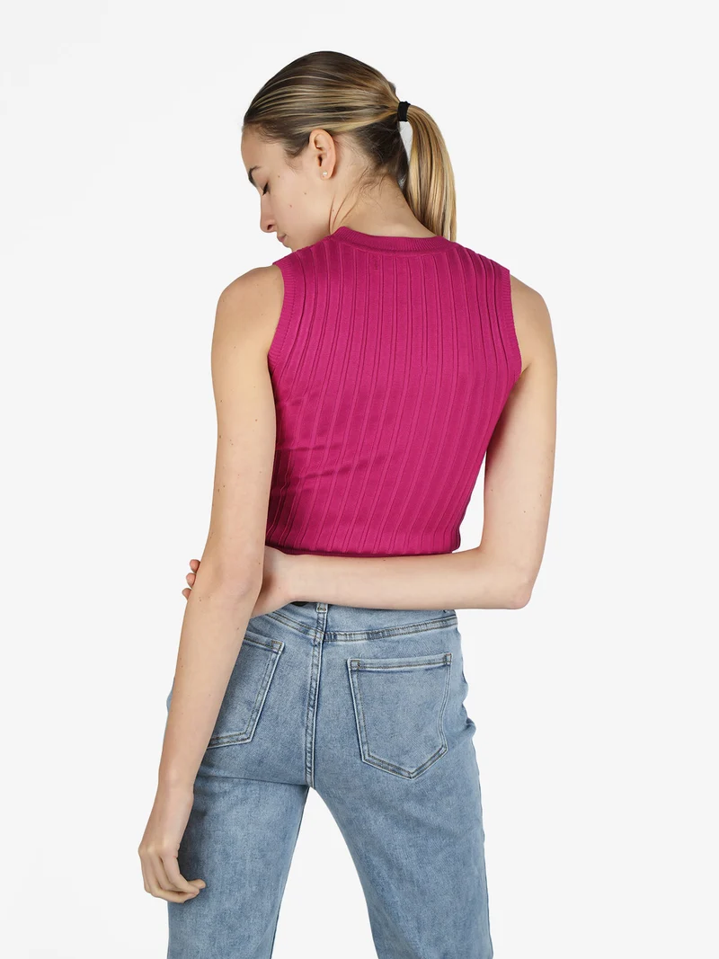 Top donna elasticizzato a coste - fucsia