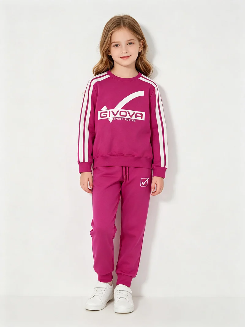 Completo tuta 2 pezzi da ragazza con felpa girocollo - fucsia