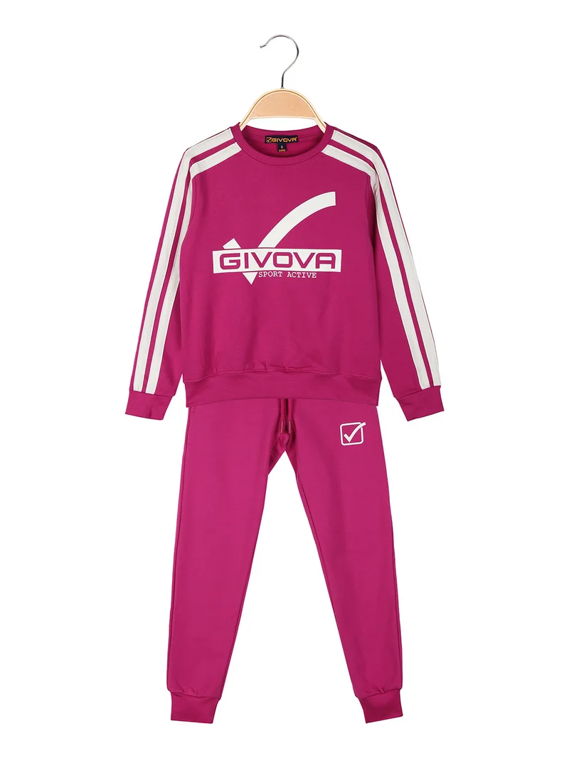 Completo tuta 2 pezzi da ragazza con felpa girocollo - fucsia