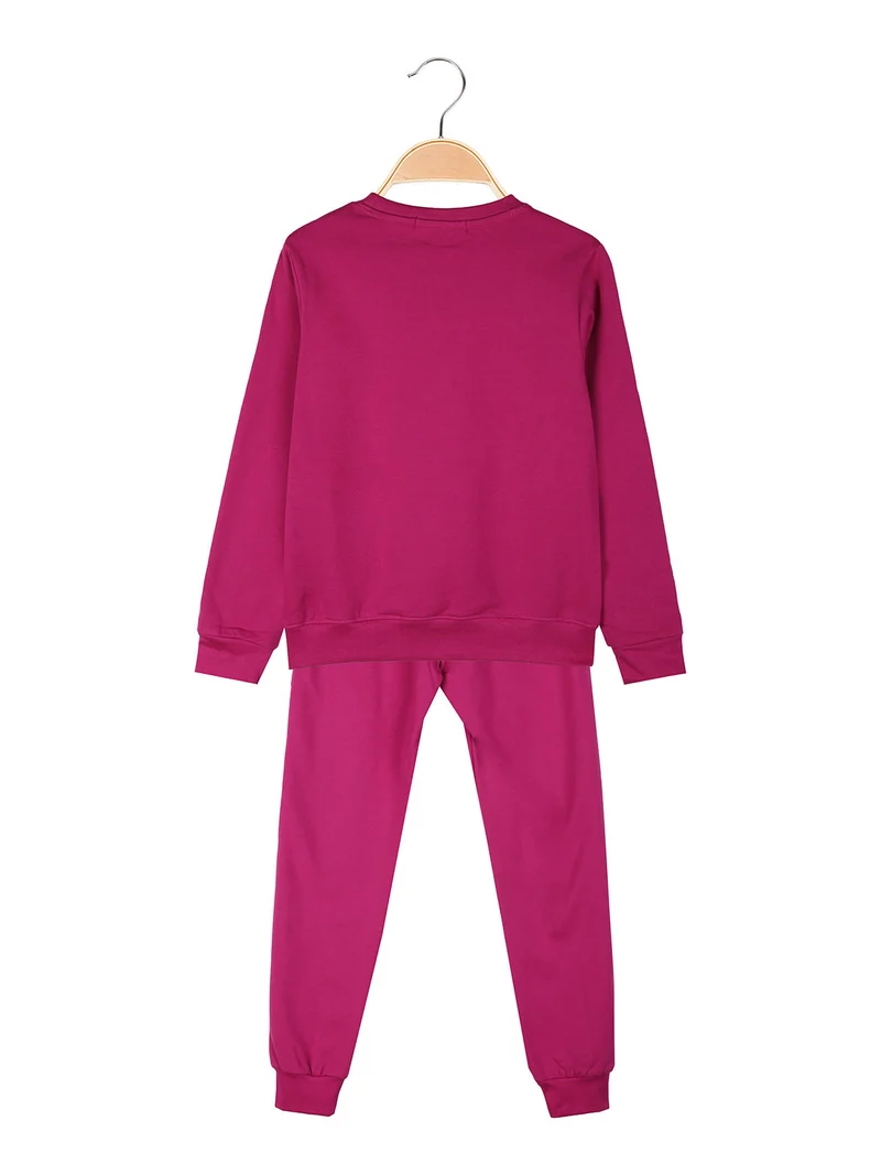 Completo tuta 2 pezzi da ragazza con felpa girocollo - fucsia