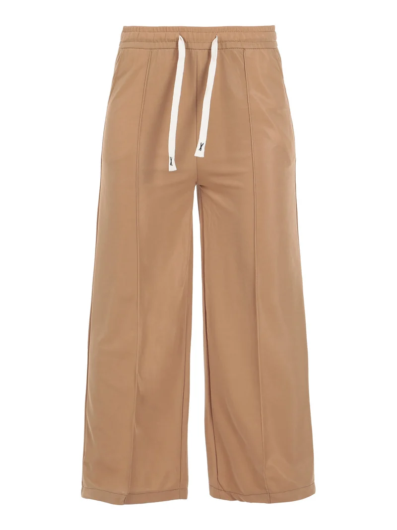 Pantaloni donna a gamba larga con coulisse - cammello