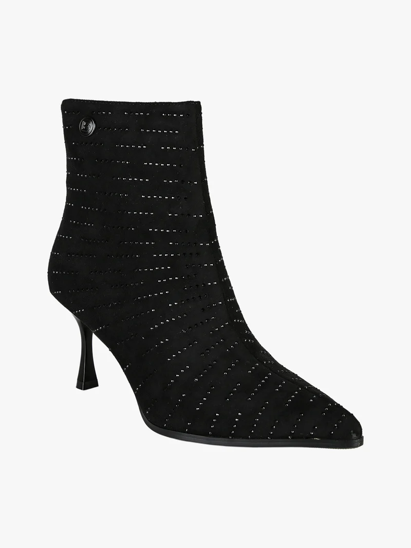 Stivaletti donna con tacco e piccole borchie - nero