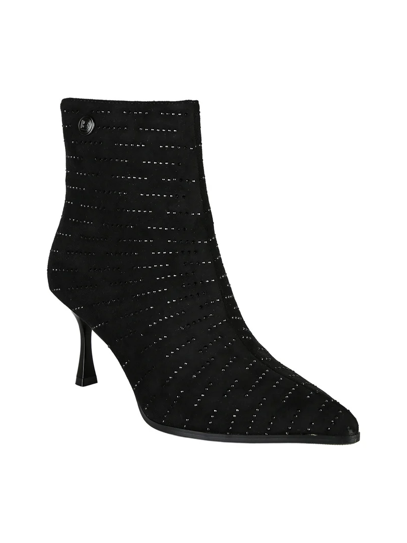 Stivaletti donna con tacco e piccole borchie - nero