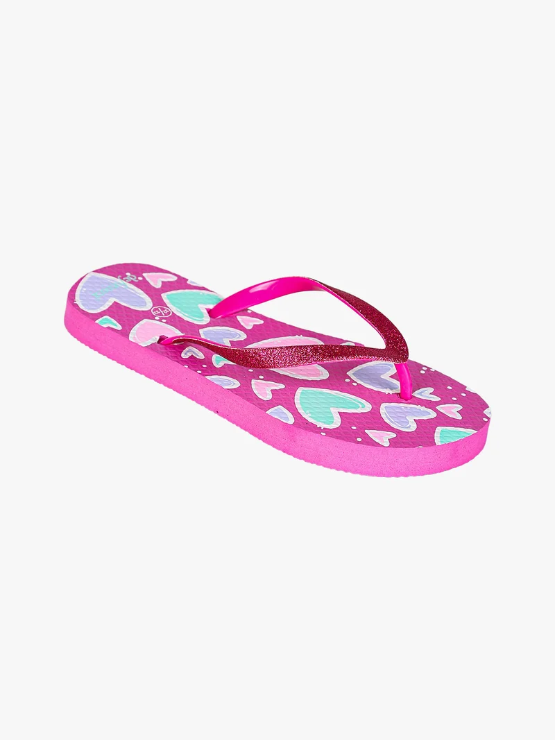 Infradito mare da bambina in gomma con glitter e cuori - fucsia
