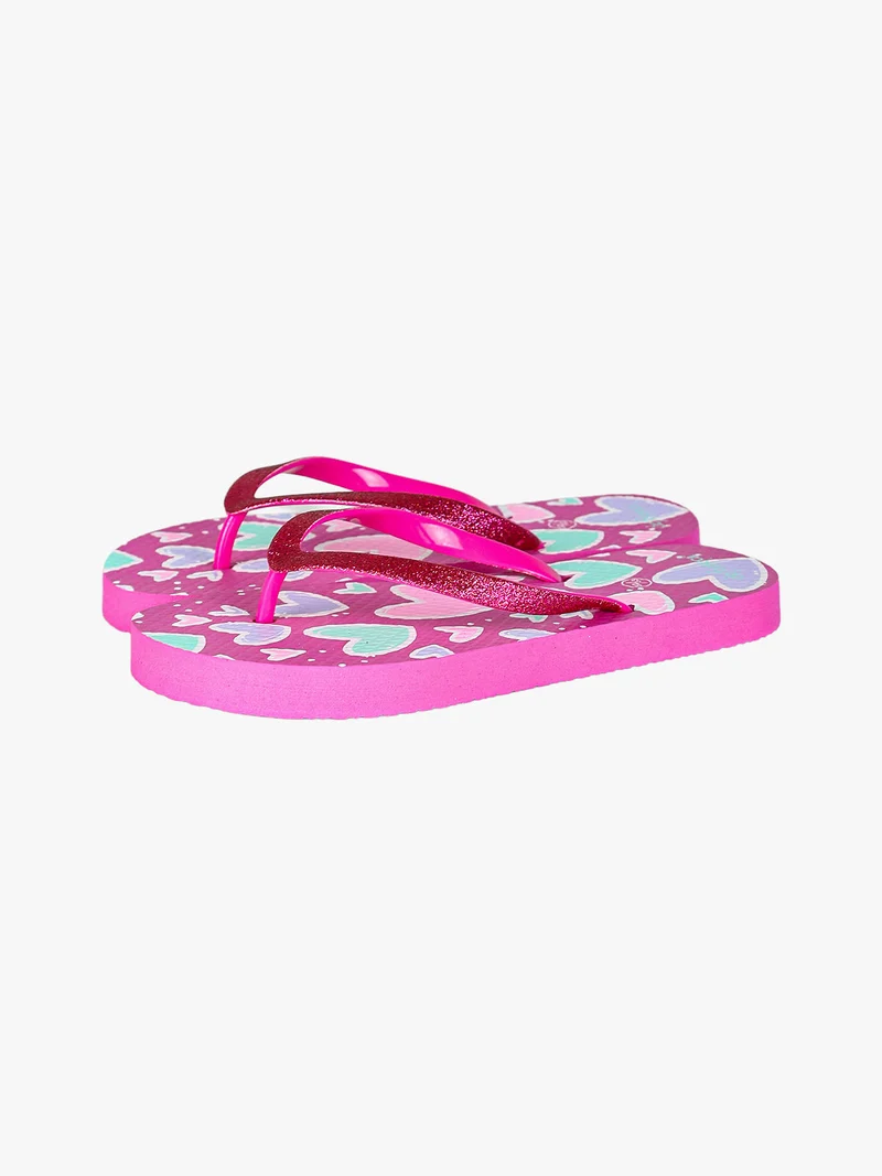 Infradito mare da bambina in gomma con glitter e cuori - fucsia