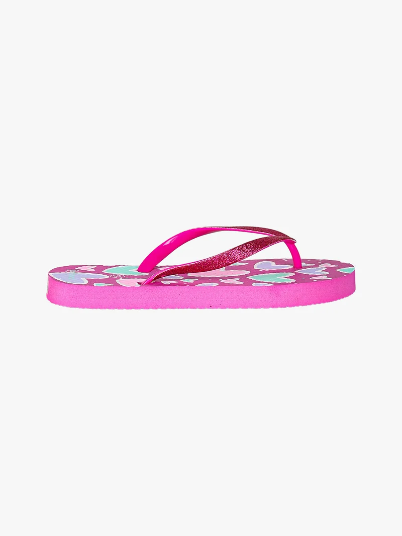 Infradito mare da bambina in gomma con glitter e cuori - fucsia