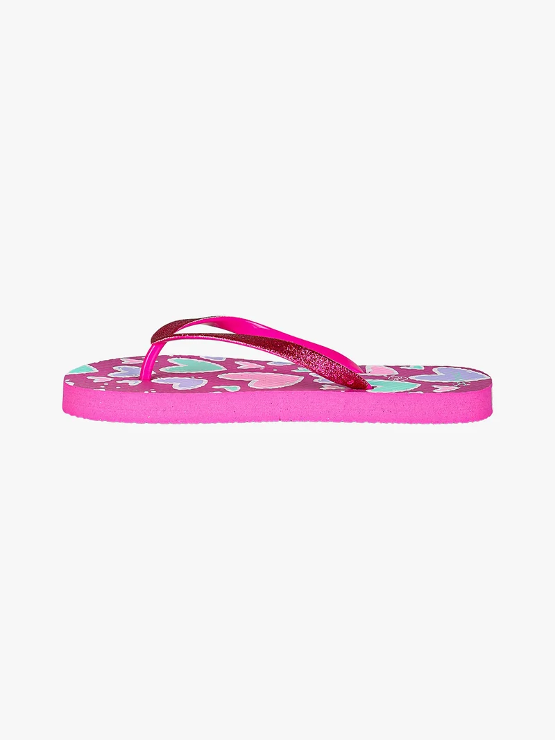 Infradito mare da bambina in gomma con glitter e cuori - fucsia