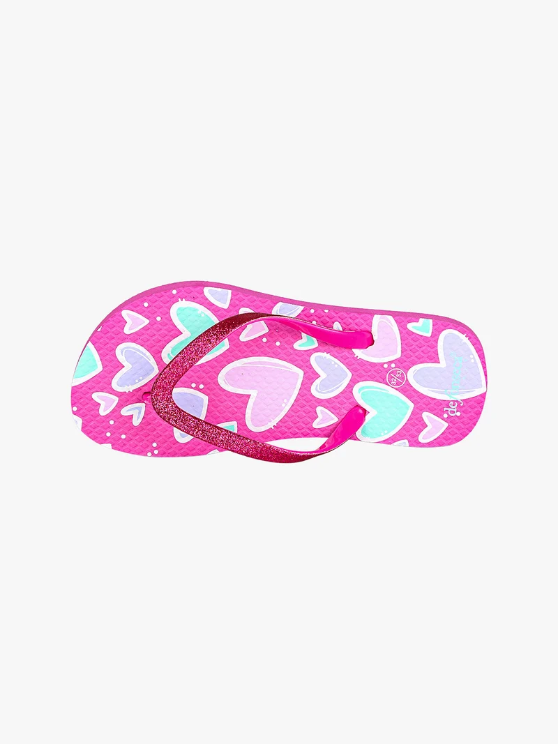 Infradito mare da bambina in gomma con glitter e cuori - fucsia
