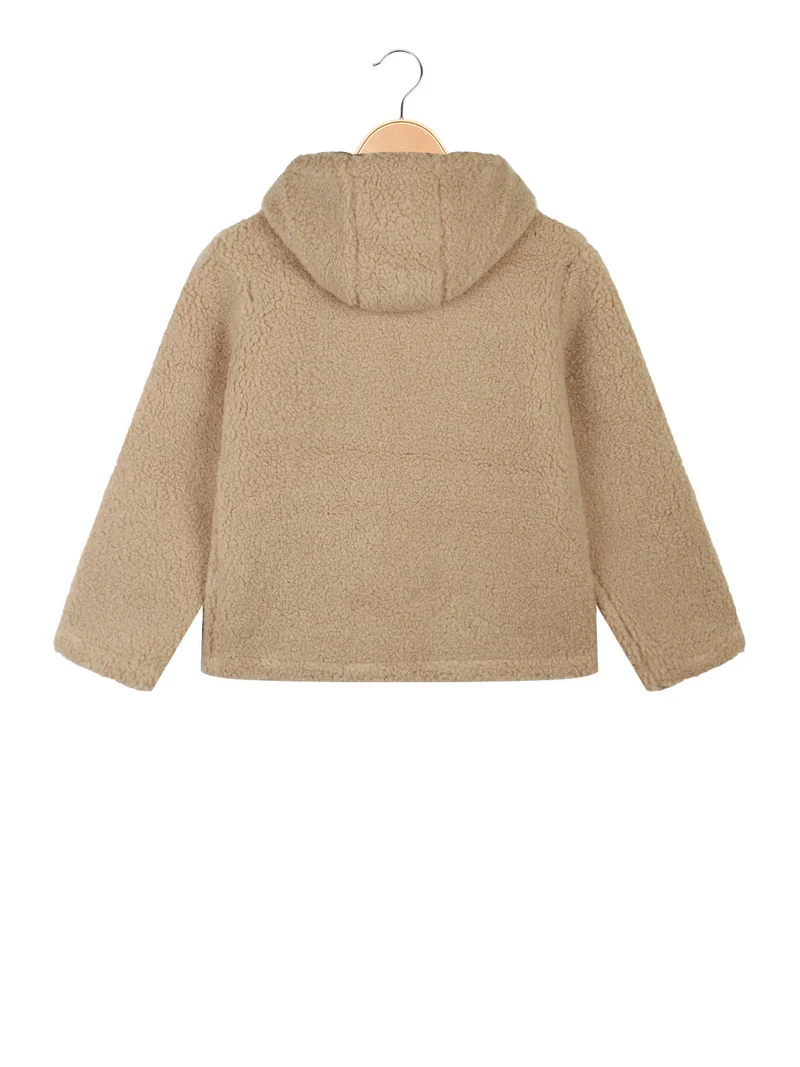 Giacca orsetto da bambina con cappuccio e zip - beige