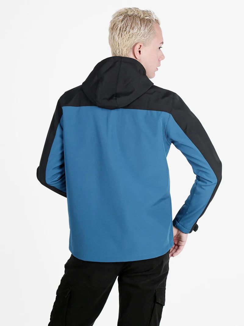 Giacca sportiva da uomo impermeabile con cappuccio e interno in pile - blu