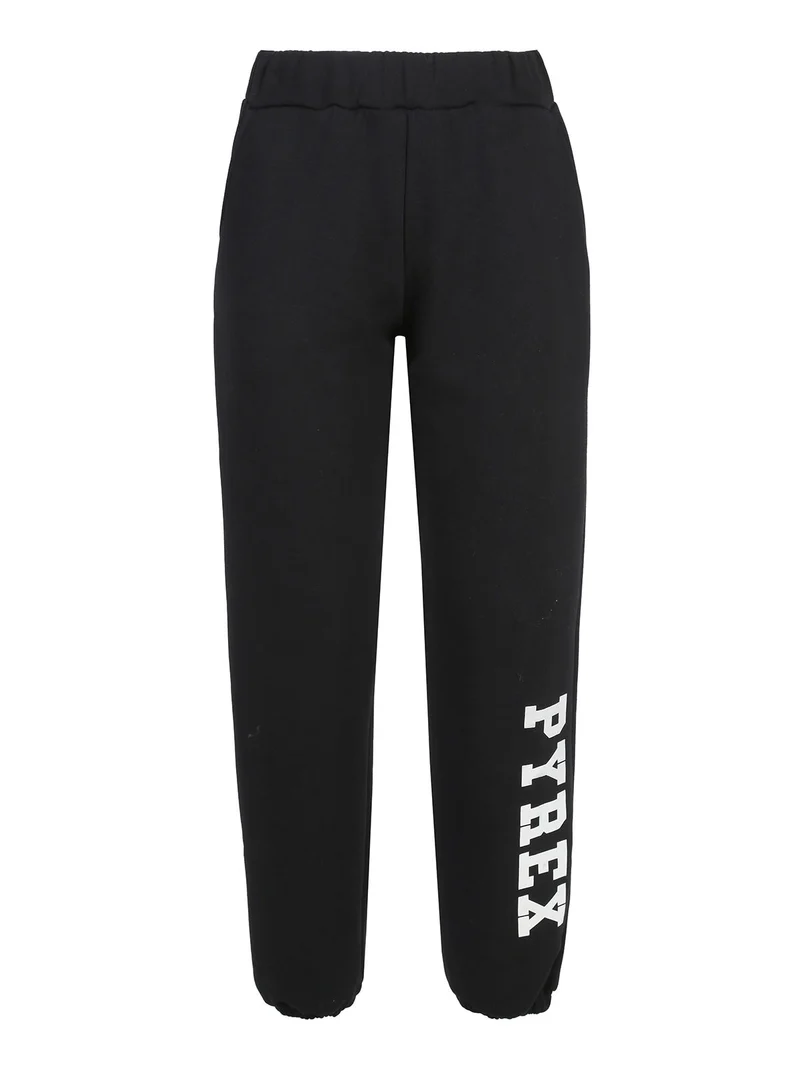Pantaloni tuta da donna felpati con elastico finale - nero