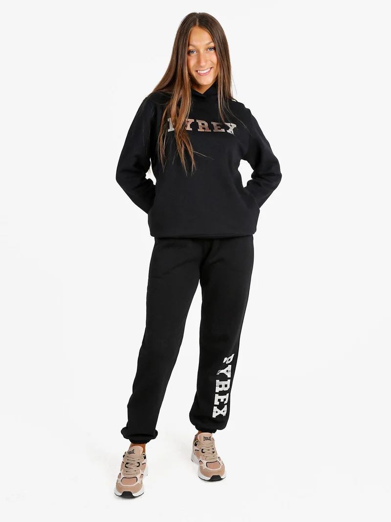 Pantaloni tuta da donna felpati con elastico finale - nero