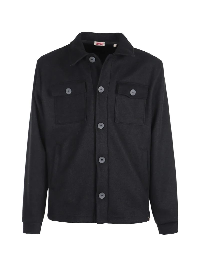Giacca camicia da uomo effetto lana con bottoni - nero