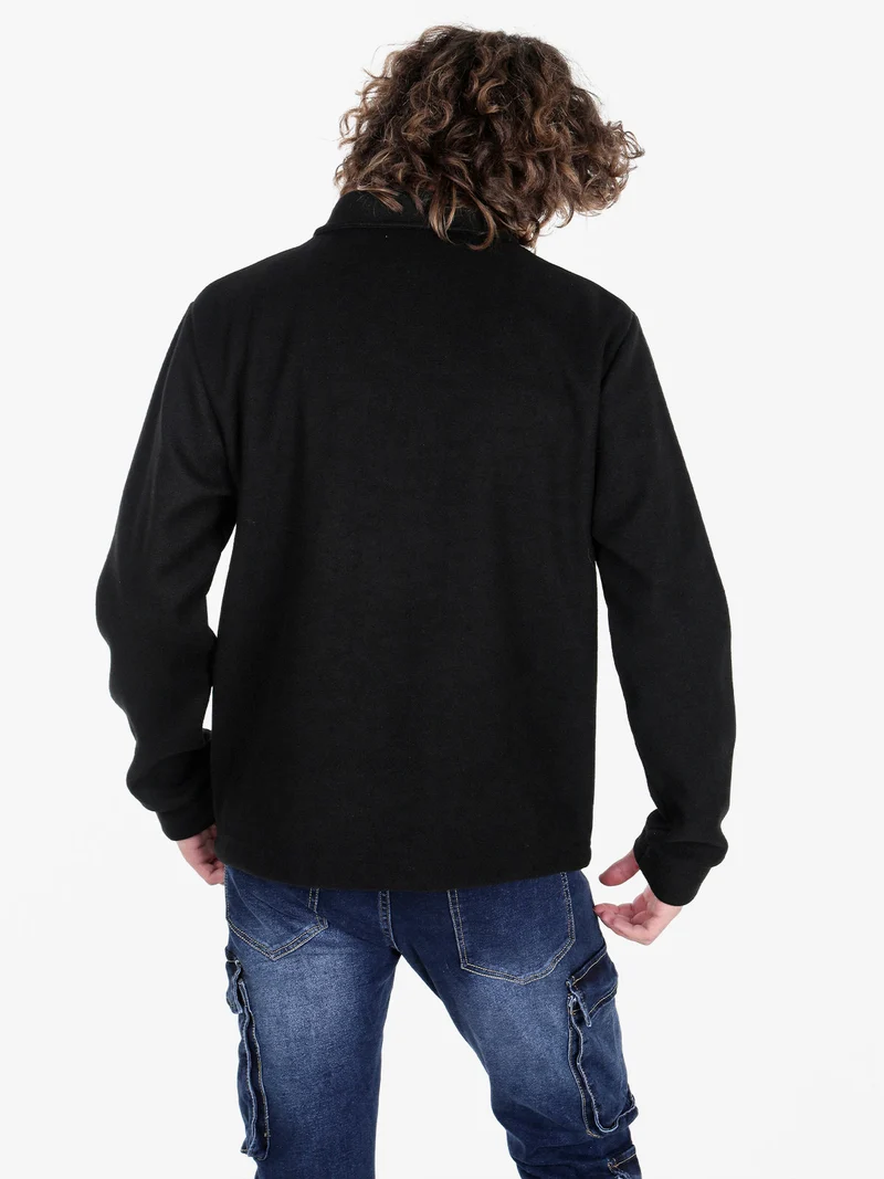 Giacca camicia da uomo effetto lana con bottoni - nero