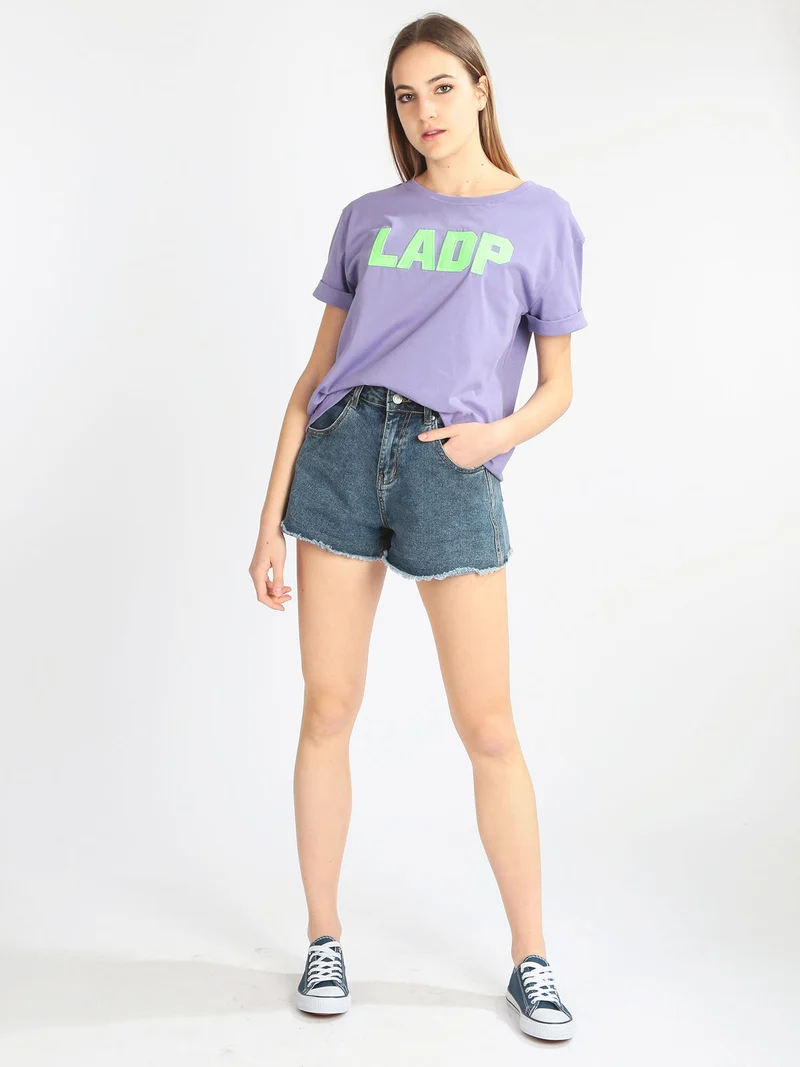 T-shirt donna manica corta con scritta - lilla