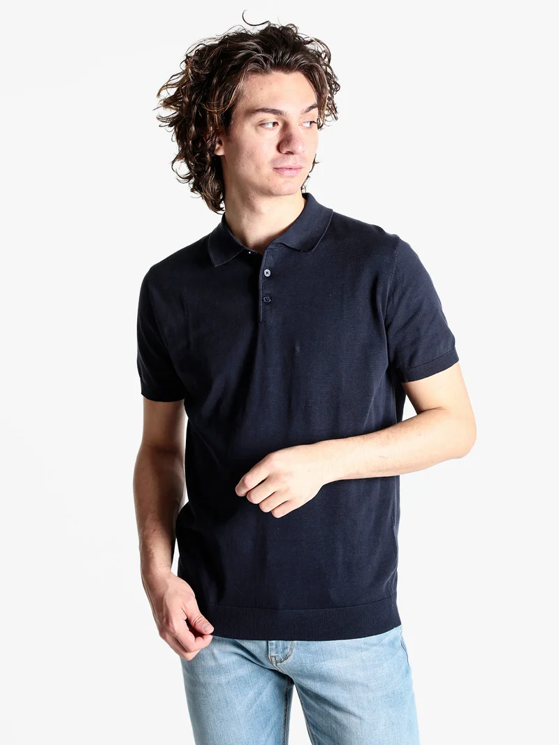 Polo da uomo in cotone a maniche corte - blu scuro
