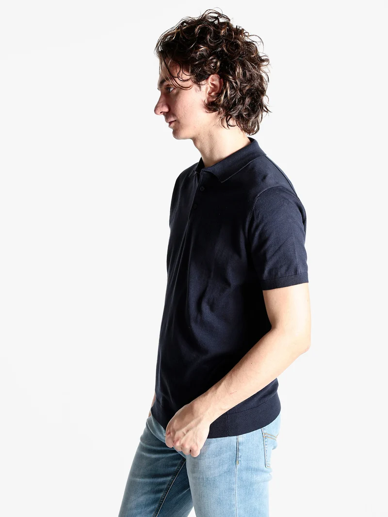 Polo da uomo in cotone a maniche corte - blu scuro
